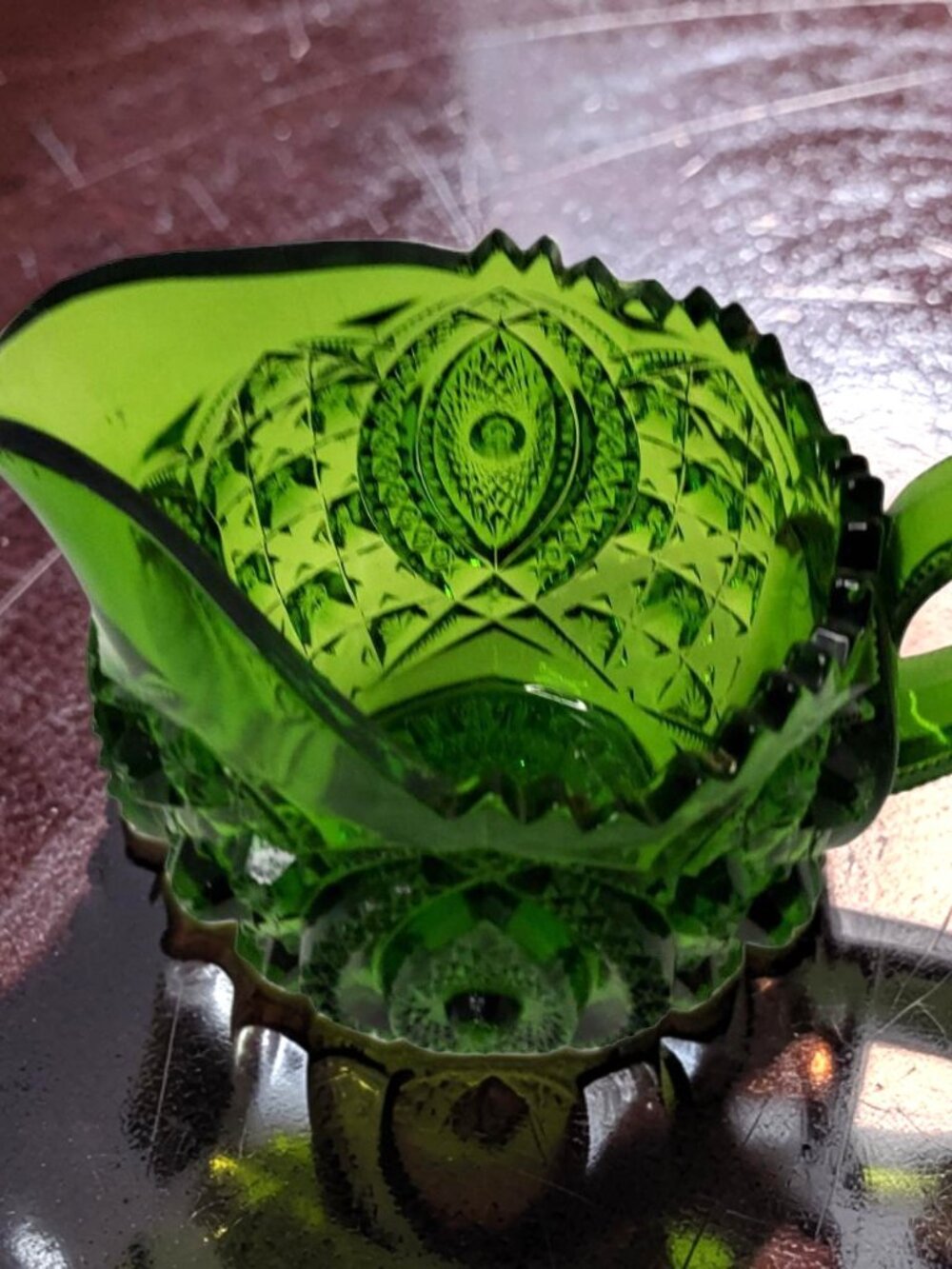 vintage 1960's-1970's indiana pressed glass green beautifully decorated creamer - Picture 7 of 12